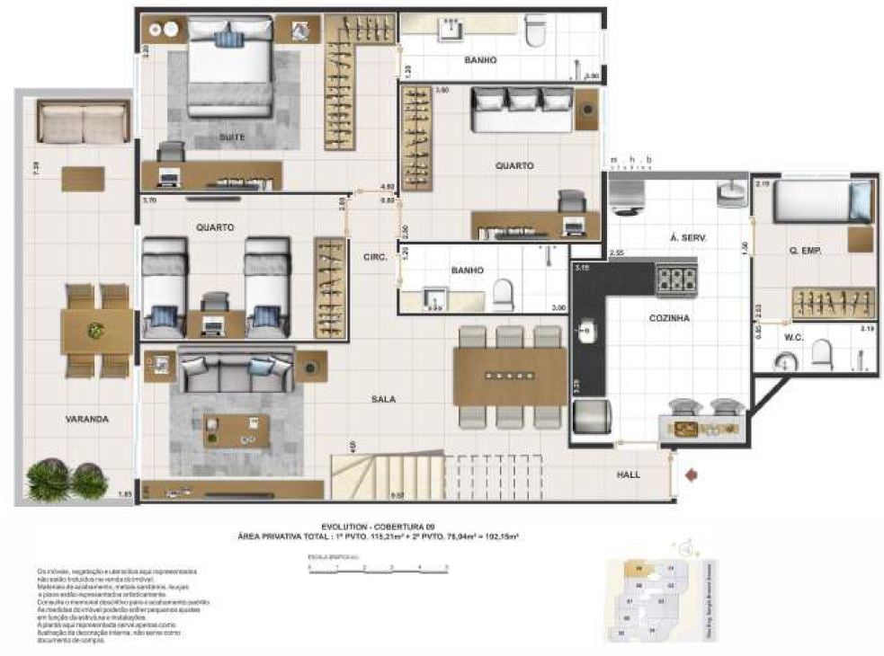 Planta 19 - 3 dorm 192m - cobertura duplex