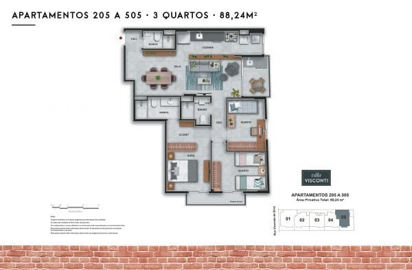 Planta 07 - 3 dorm 88 24m