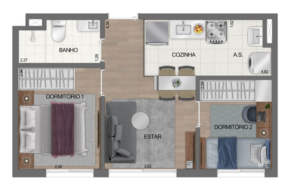 Planta 02 - 2 dorm 35m