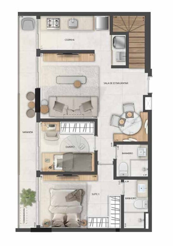 Planta 18 - 3 dorm 157m - cobertura duplex - inferior