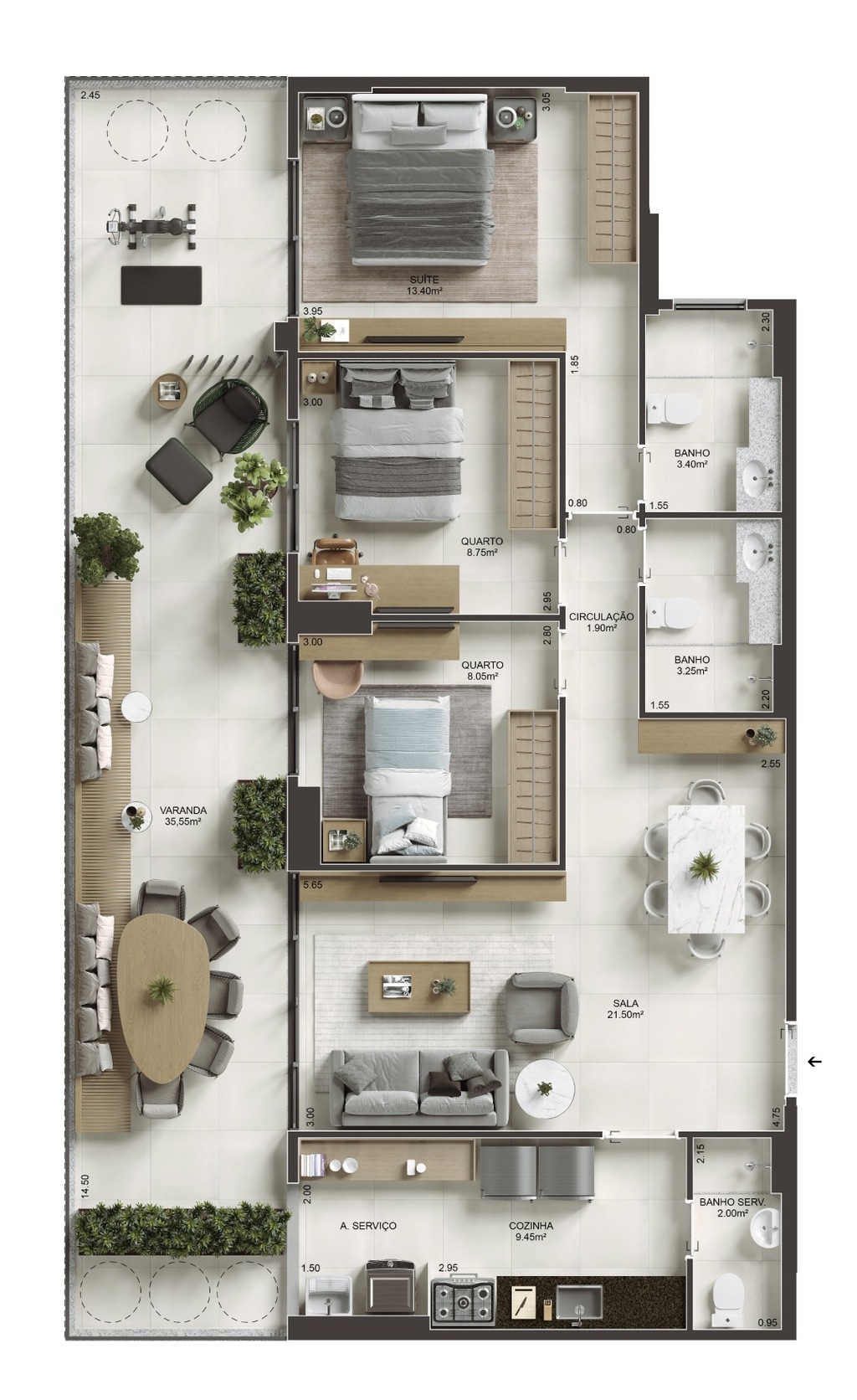 Planta 01 - 3 dorm 117m