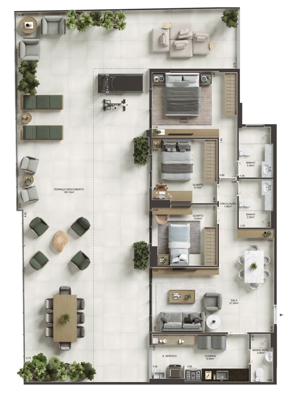 Planta 03 - 3 dorm 202,44m - garden