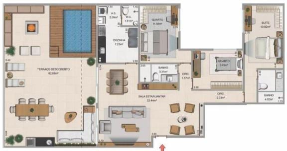 Planta 18 - 3 dorm 163 34m - cobertura horizontal