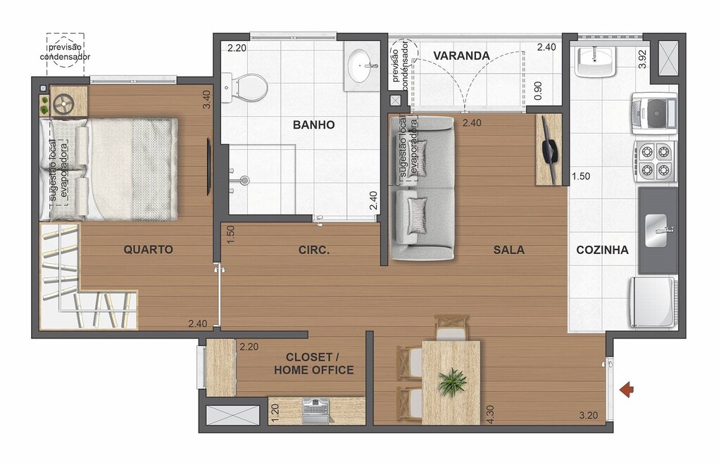 Planta 01 - 1 dorm 42 84m