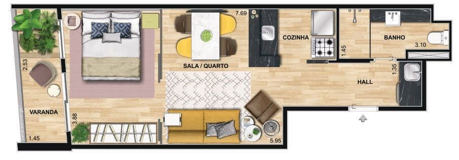 Planta 01 - 1 dorm 42 55m - studio