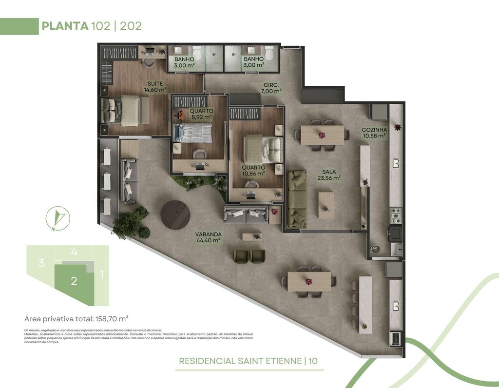 Planta 05 - 3 dorm 158,70m