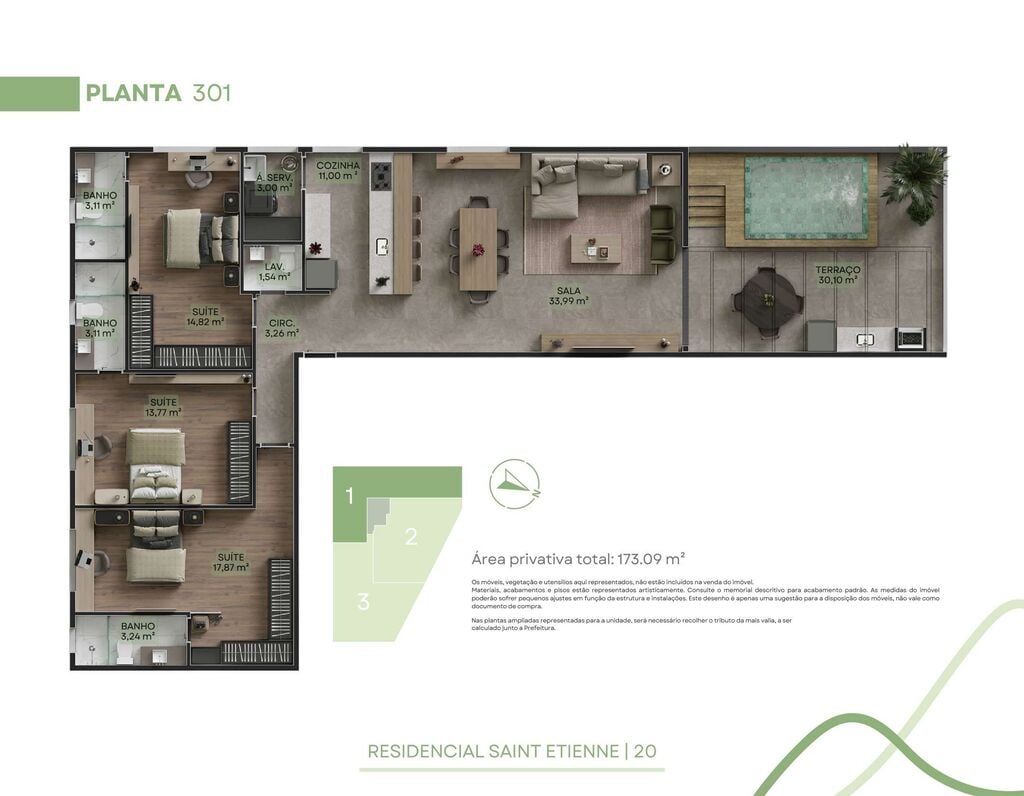 Planta 07 - 3 dorm 173,09m - cobertura horizontal