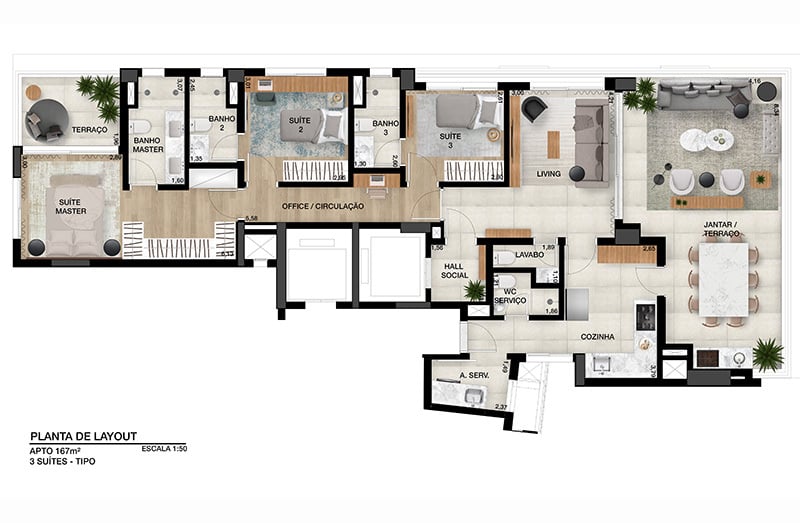 Planta 04 - 3 dorm 167m