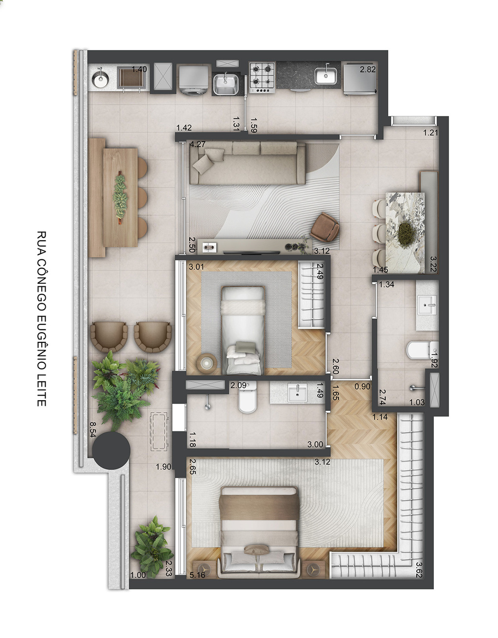 Planta 01 - 2 dorm 84m