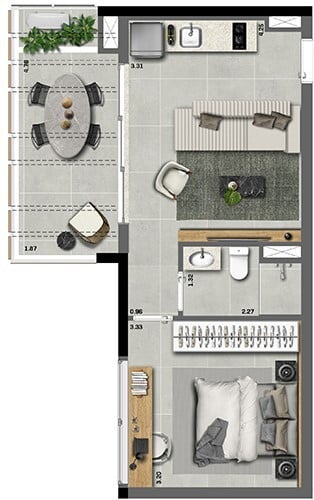 Planta 03 - 1 dorm 44m