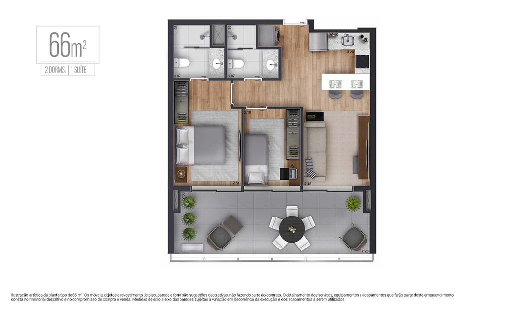 Planta 06 - 2 dorm 66m