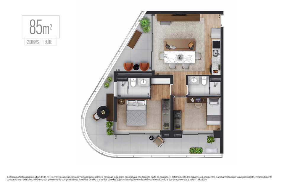 Planta 08 - 2 dorm 85m