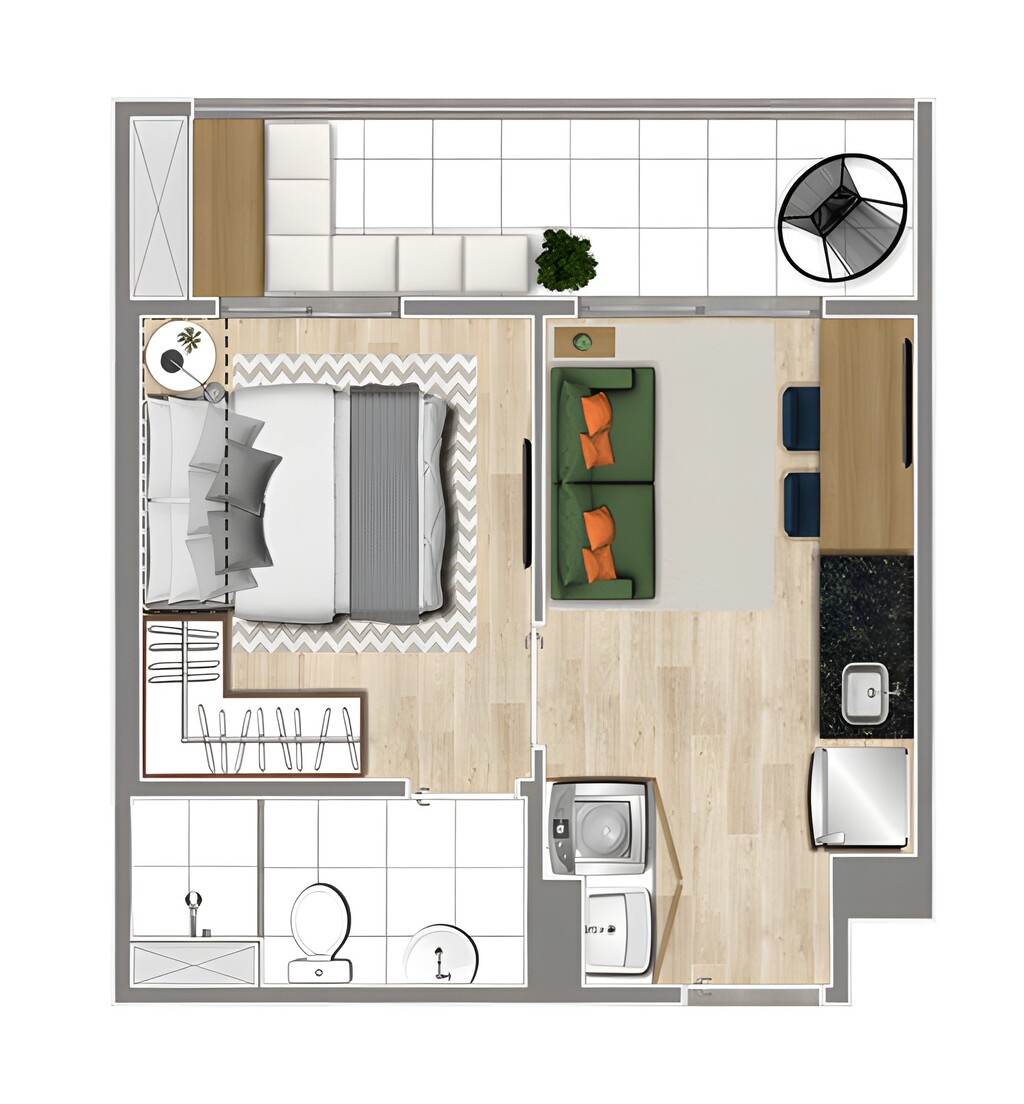 Planta 01 - 1 dorm 29m