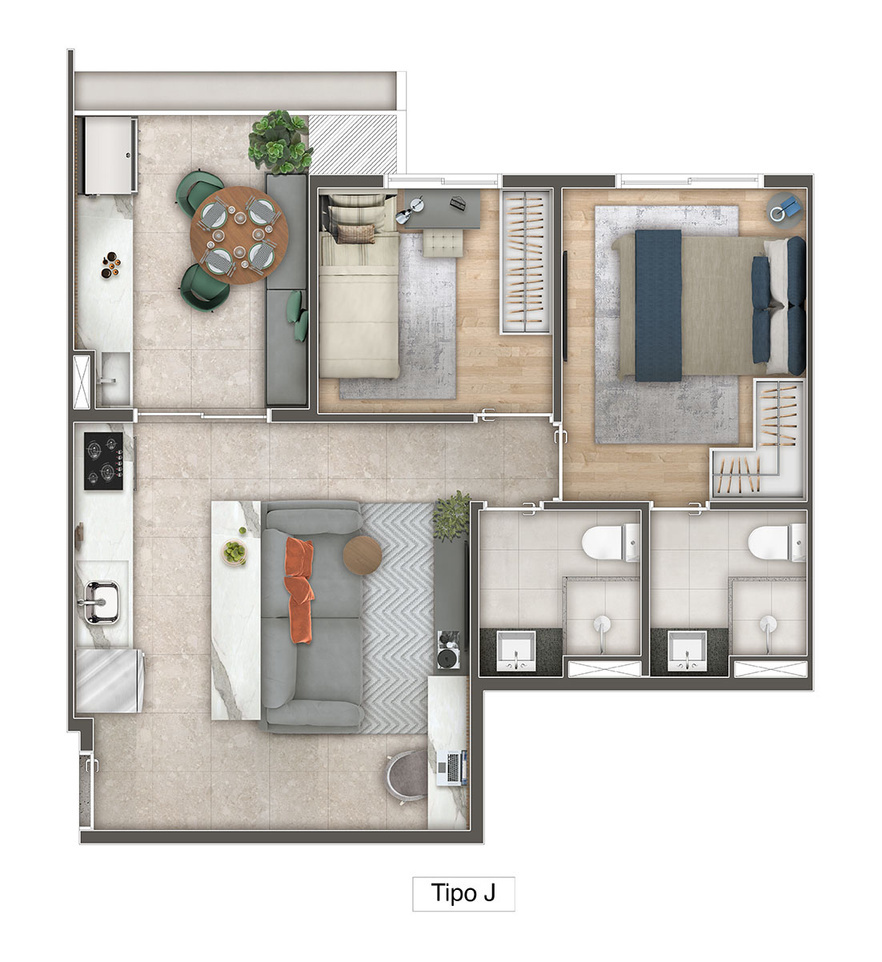 Planta 04 - 2 dorm 49,09m