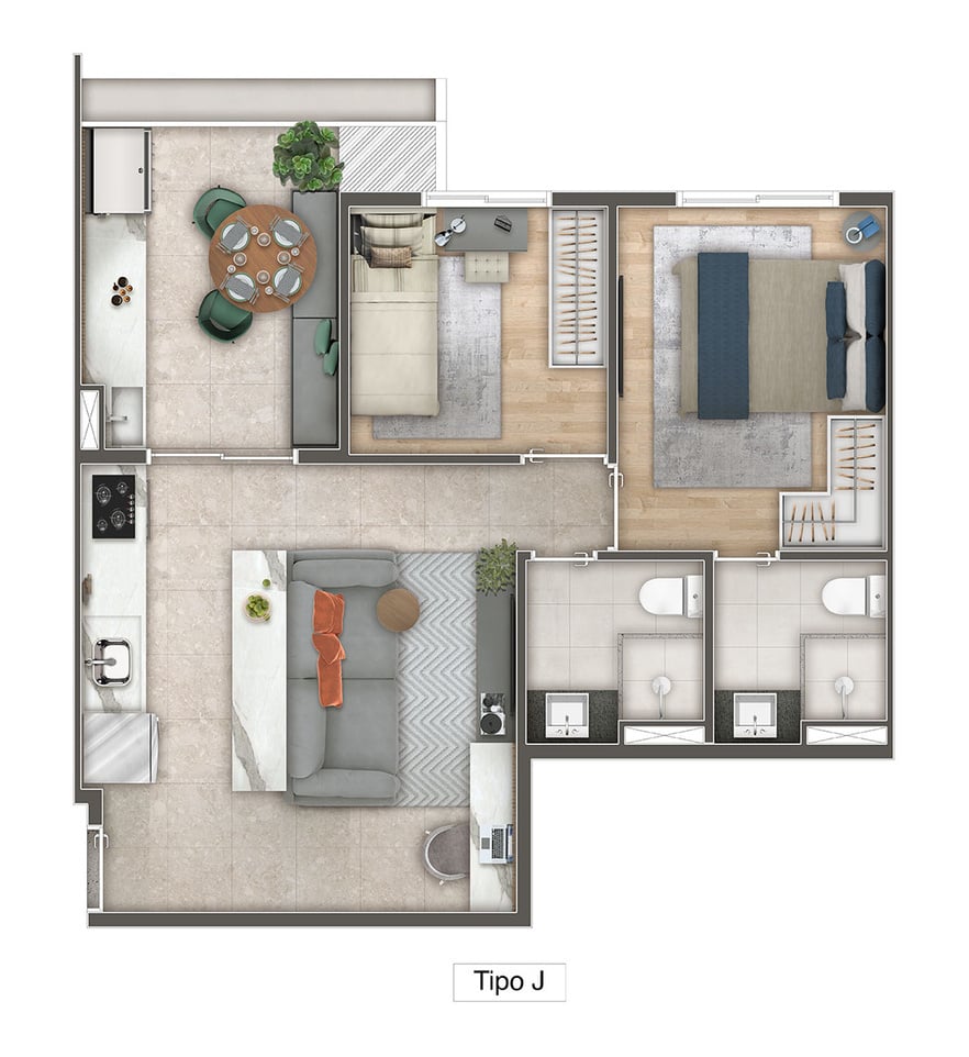 Planta 04 - 2 dorm 49,09m