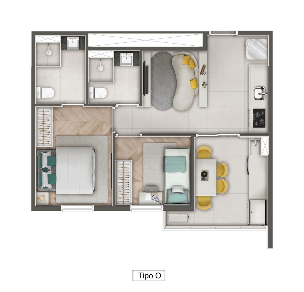 Planta 02 - 2 dorm 44m