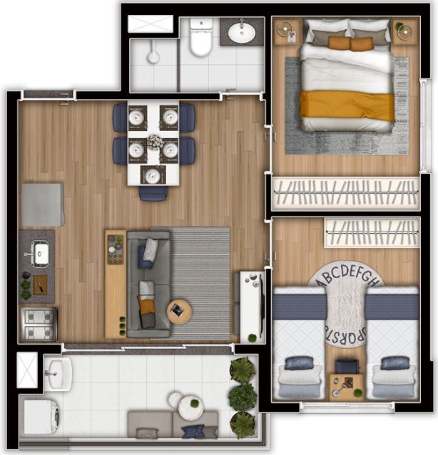 Planta 03 - 2 dorm 44m