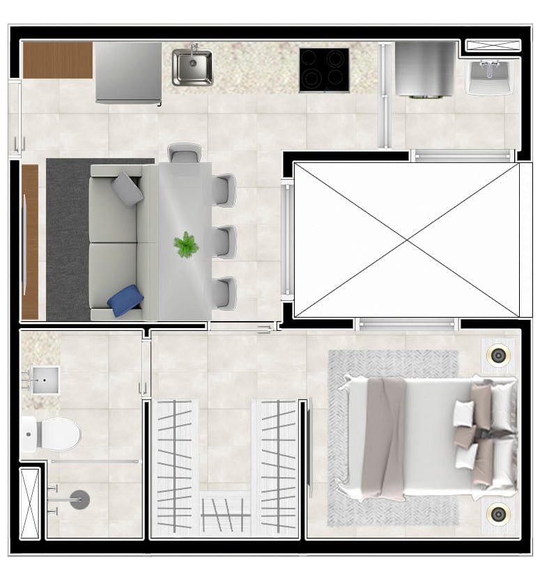 Planta 09 - 1 dorm 30 36m