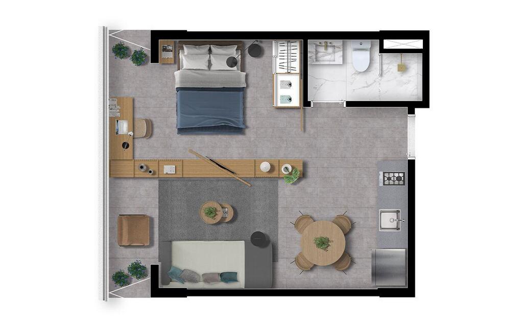 Planta 01 - 1 dorm 32m - studio