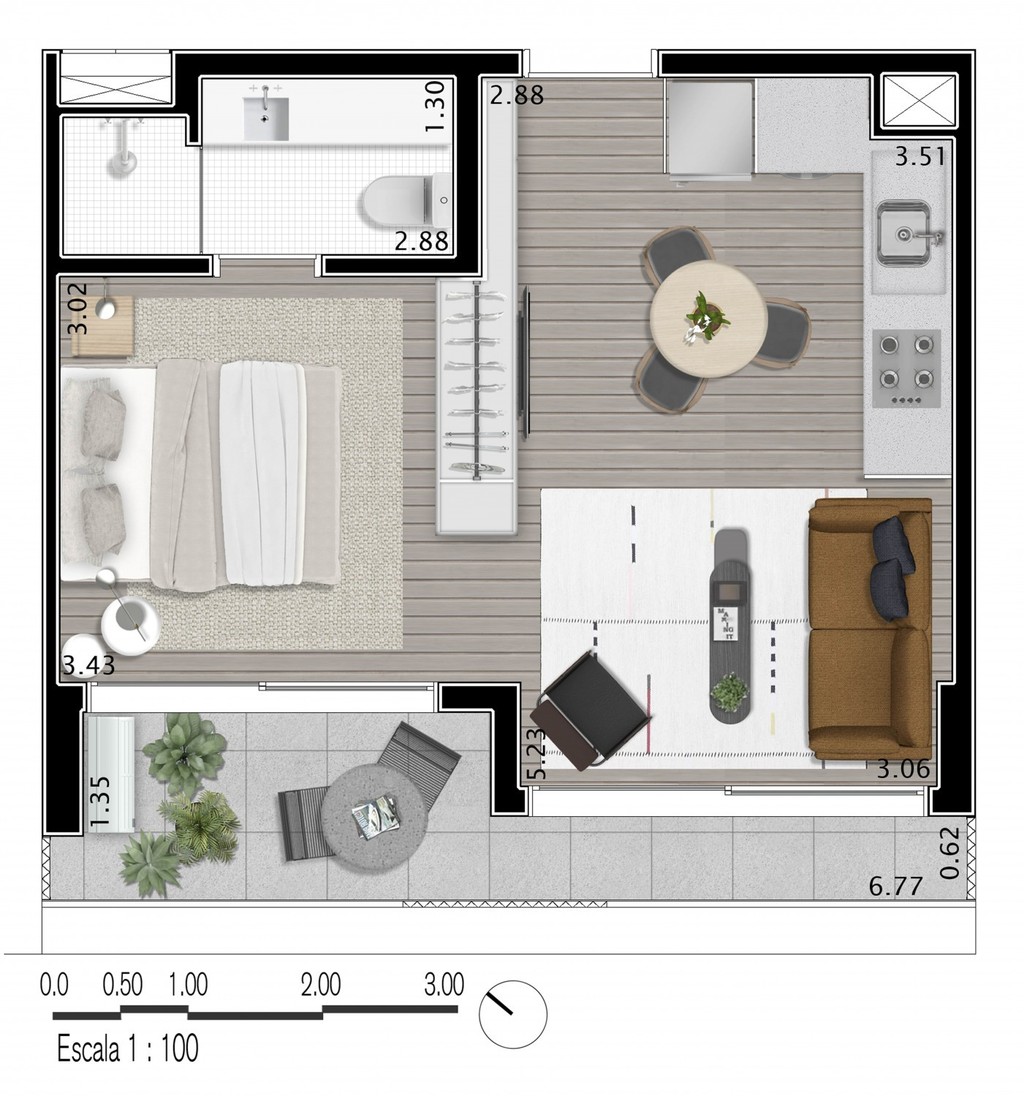 Planta 03 - 1 dorm 42m