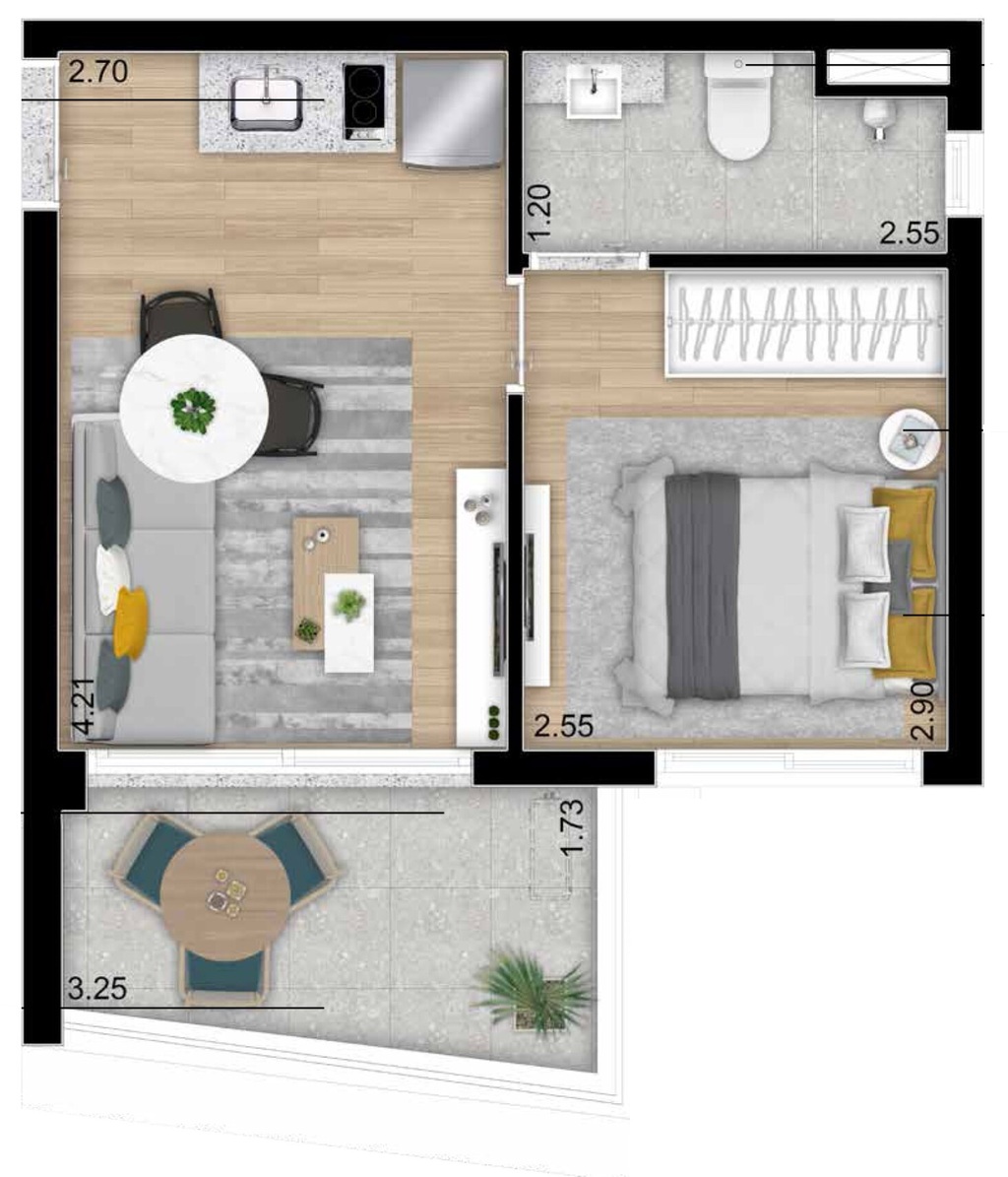 Planta 01 - 1 dorm 32m