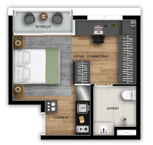 Planta 01 - 1 dorm 24m - studio