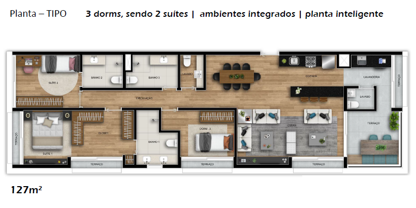 Planta 02 - 3 dorm 127m