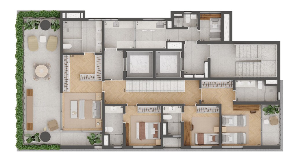 Planta 04 - 4 dorm 327m - cobertura duplex - inferior