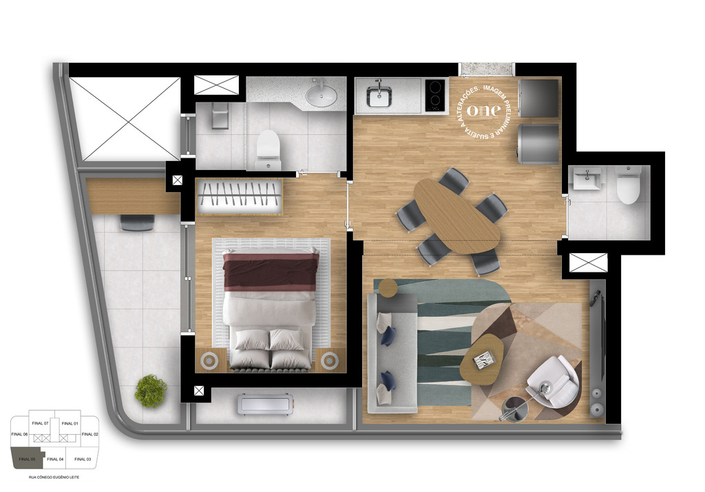 Planta 04 - 1 dorm 46,70m