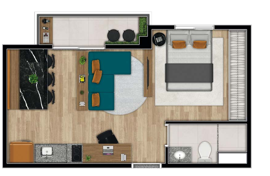 Planta 02 - 1 dorm 33 69m - studio