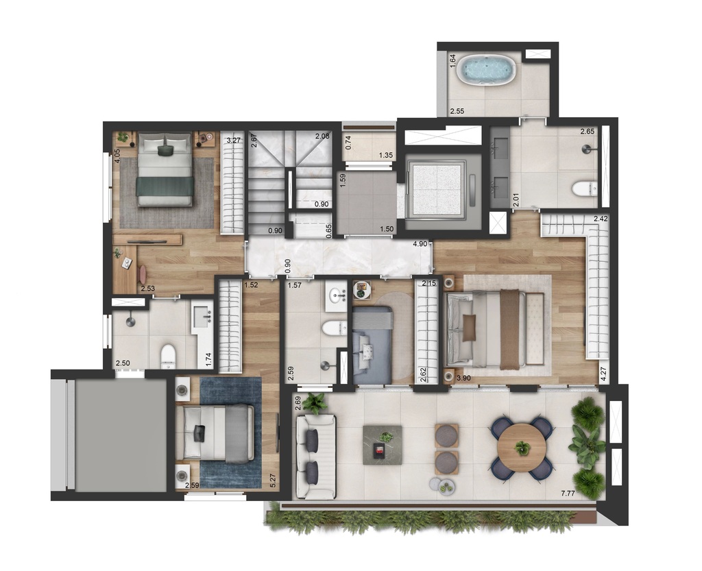 Planta 06 - 4 dorm 252,50m - cobertura duplex - inferior - opo