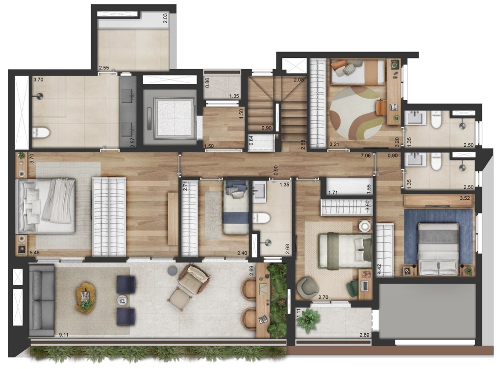 Planta 09 - 5 dorm 325,50m - cobertura duplex - inferior - opo