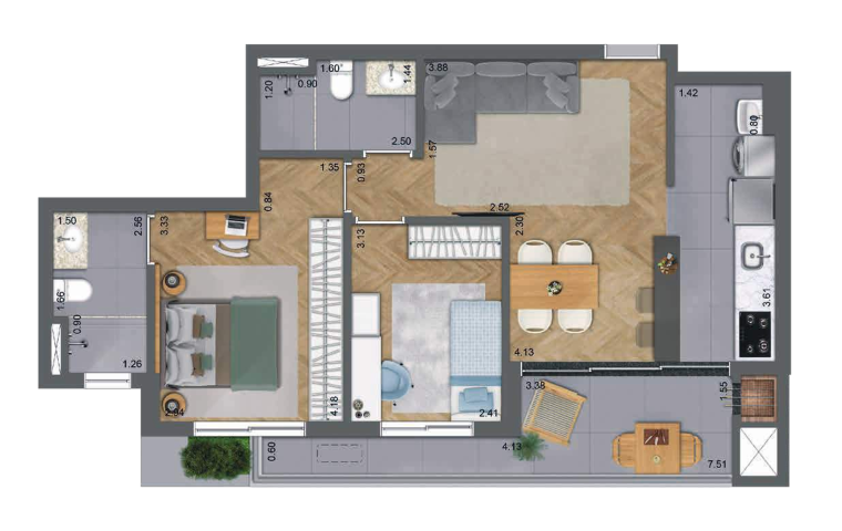 Planta 09 - 2 dorm 70m