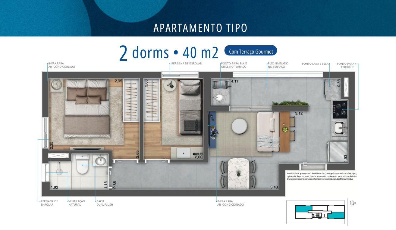 Apto 2 Dorms - Planta Tipo 40m