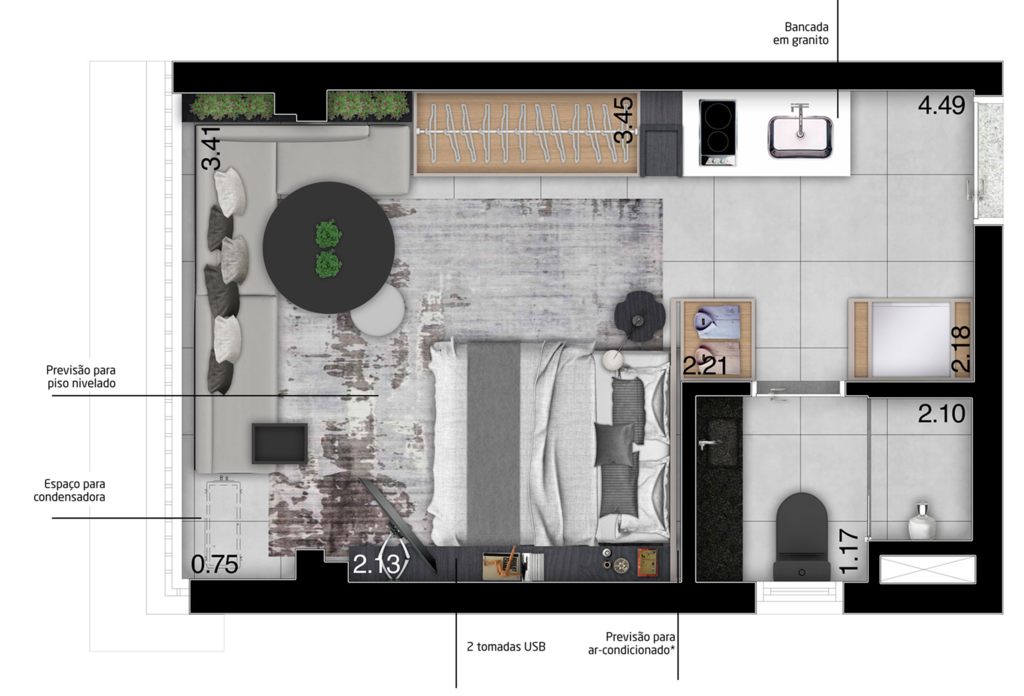 Planta 02 - 1 dorm 22m - studio