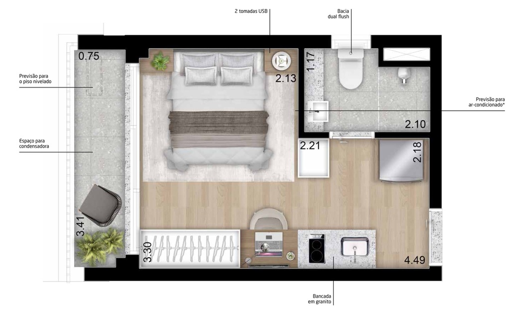 Planta 01 - 1 dorm 22m - studio