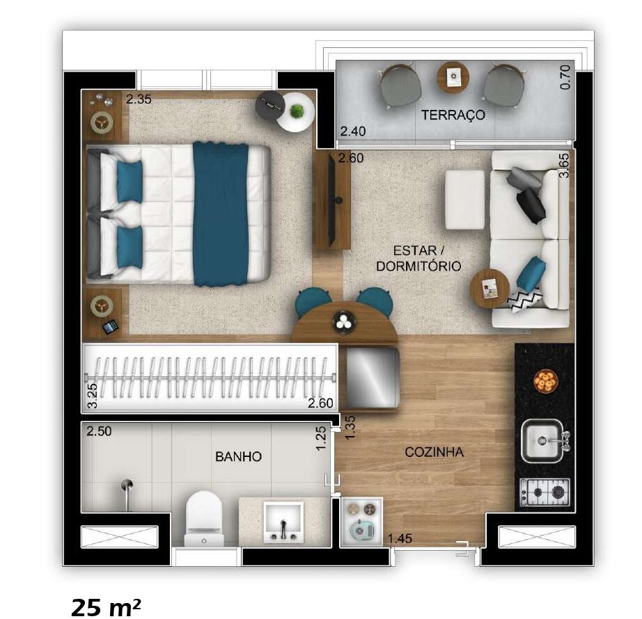 Planta 05 - 1 dorm 25m