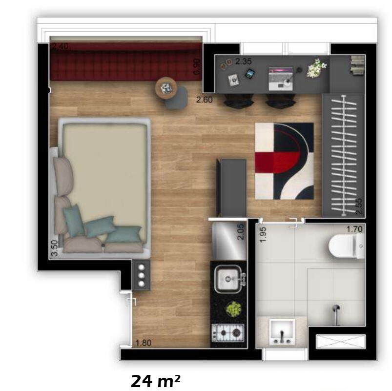 Planta 02 - 1 dorm 24m