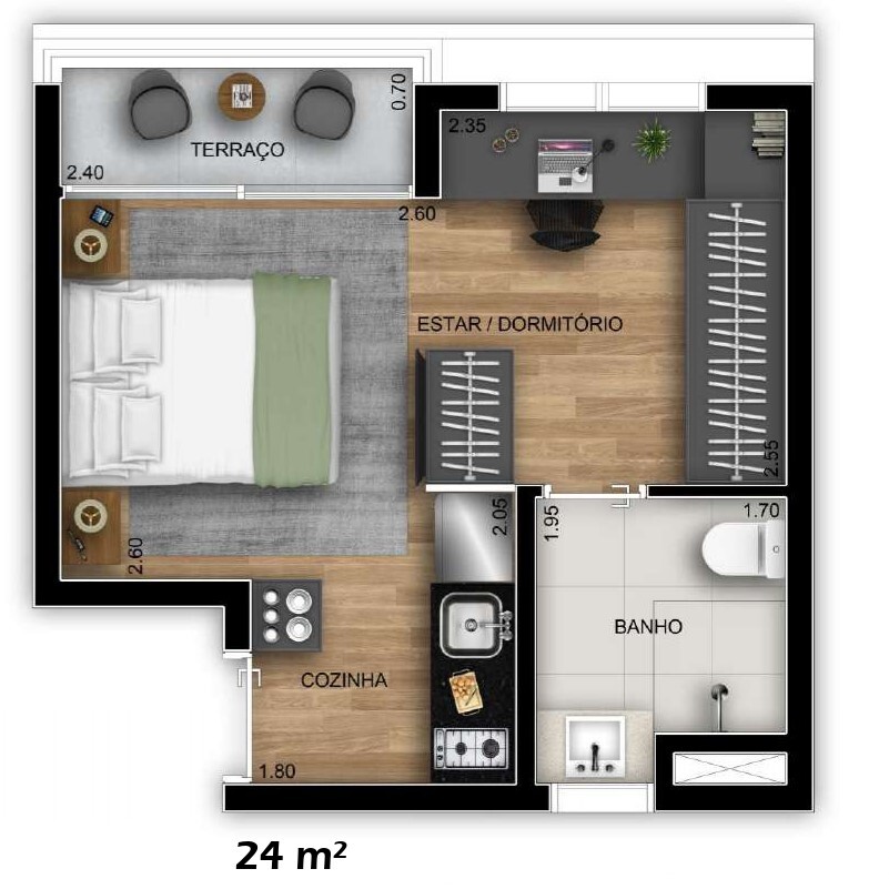 Planta 01 - 1 dorm 24m