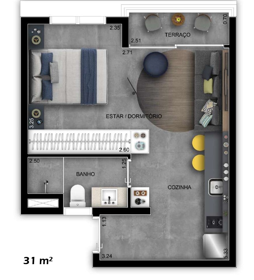 Planta 06 - 1 dorm 31m