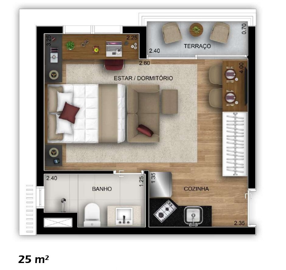 Planta 04 - 1 dorm 25m