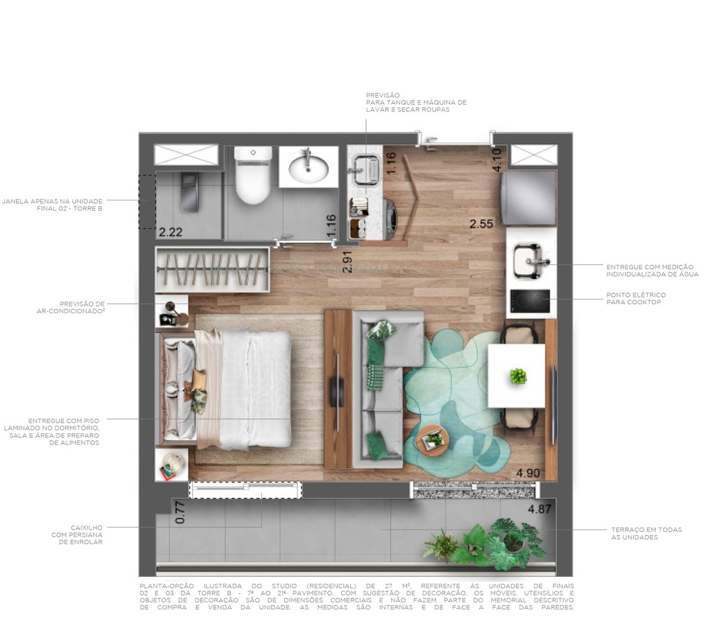 Planta 02 - 1 dorm 27m - opo