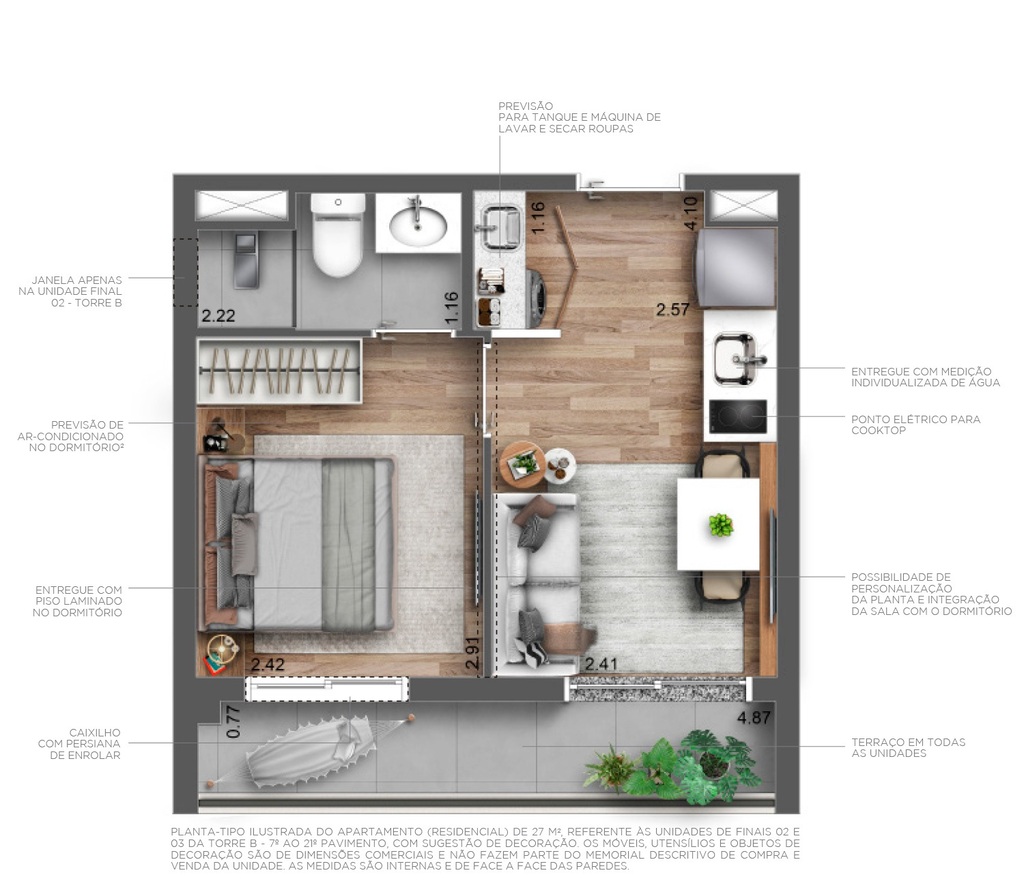 Planta 01 - 1 dorm 27m