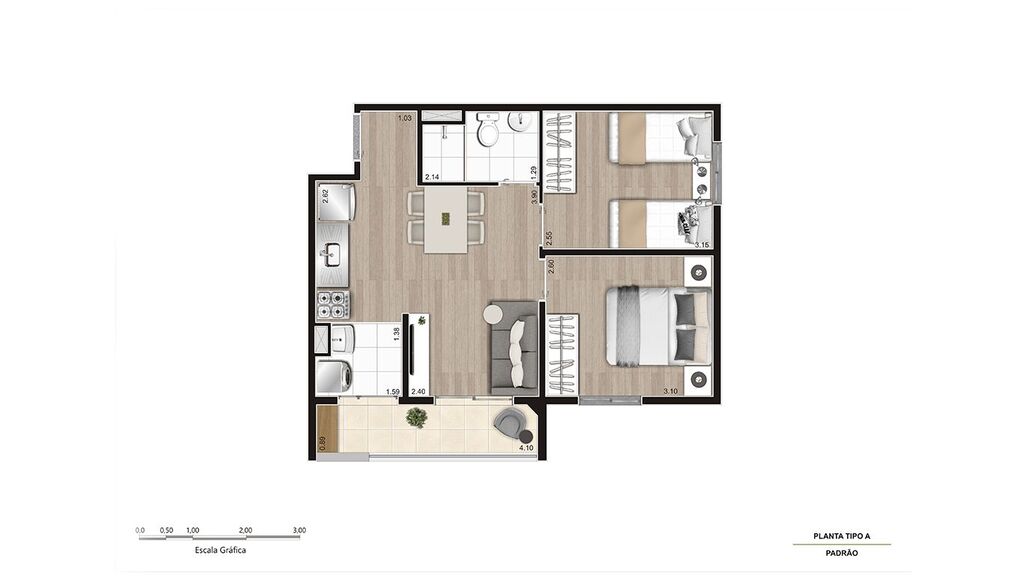 Planta 01 - 2 dorm 45 56m