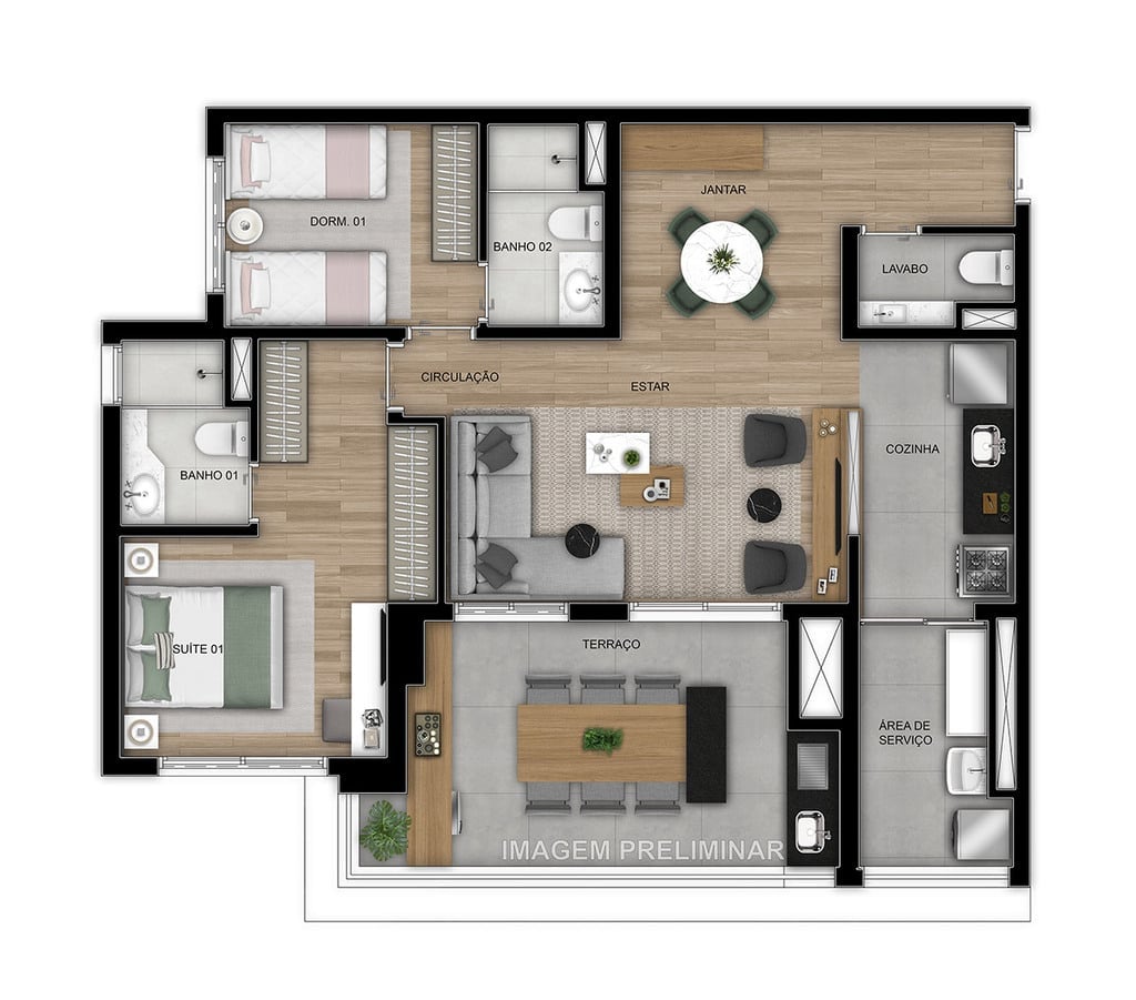 Planta 09 - 2 dorm 92m