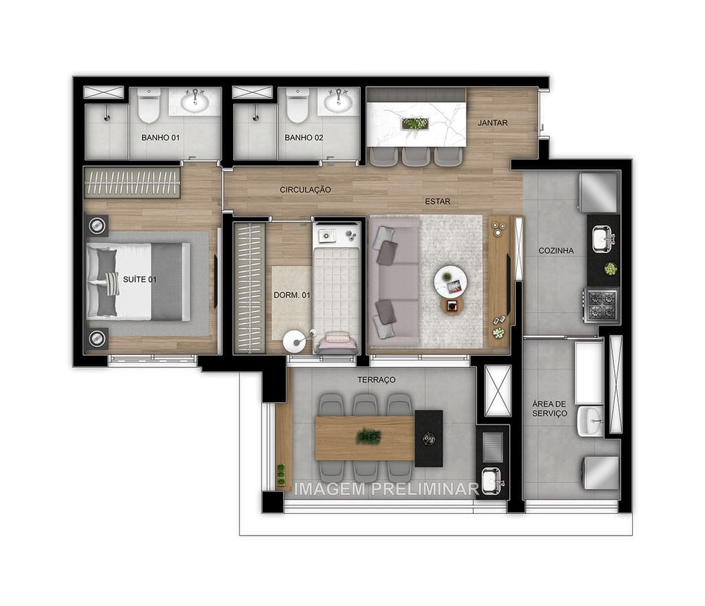 Planta 06 - 2 dorm 67m