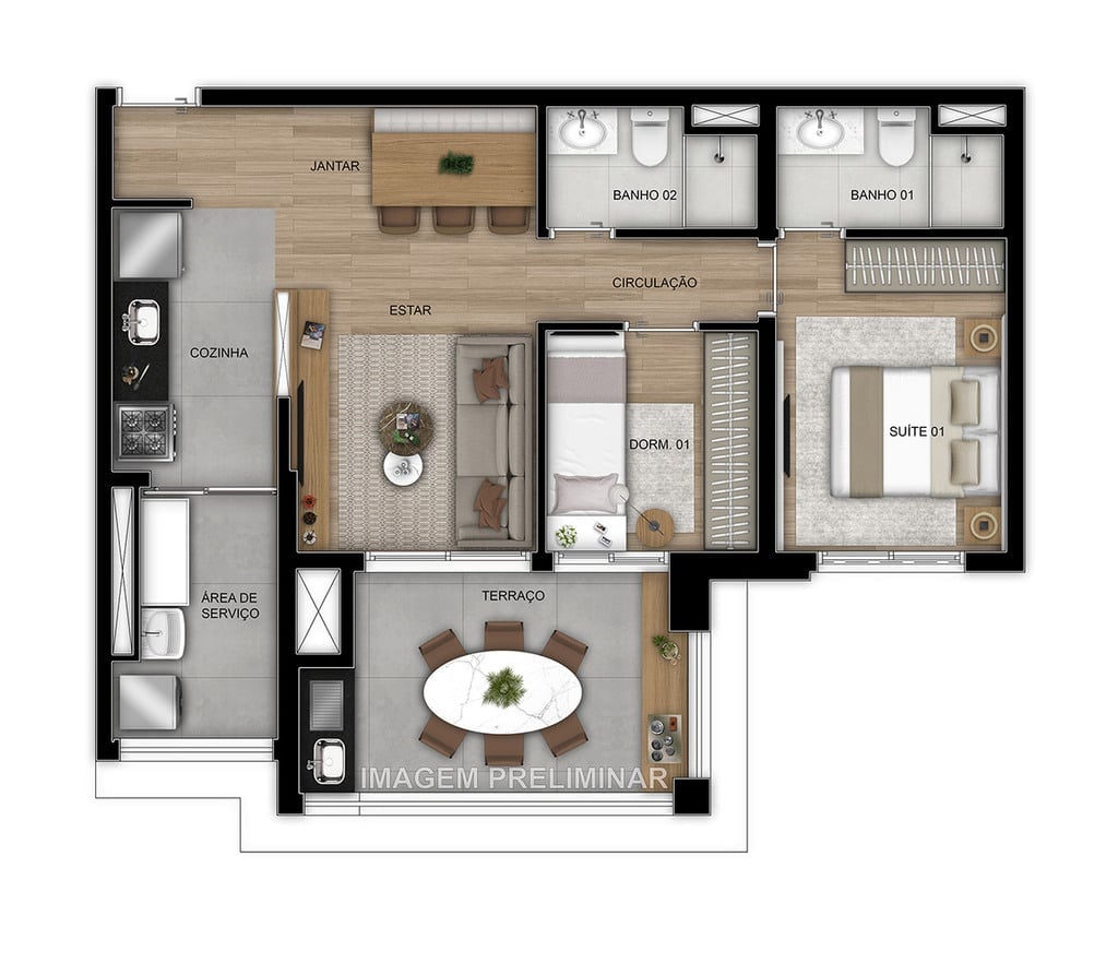 Planta 05 - 2 dorm 65m