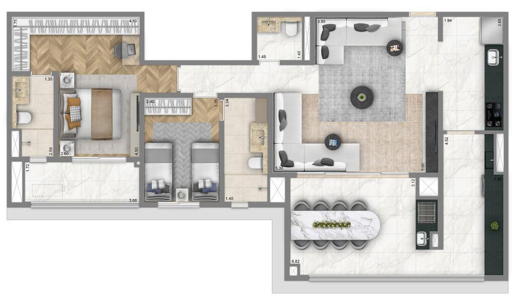 Planta 03 - 2 dorm 108m - opo