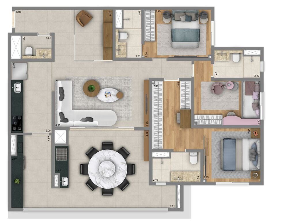 Planta 06 - 3 dorm 125m