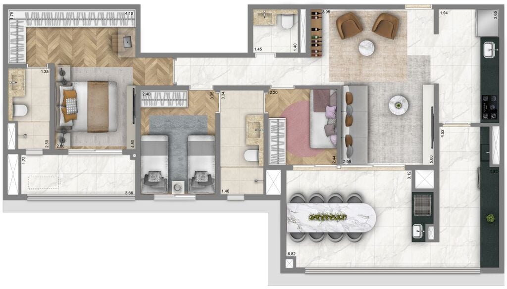 Planta 02 - 3 dorm 108m